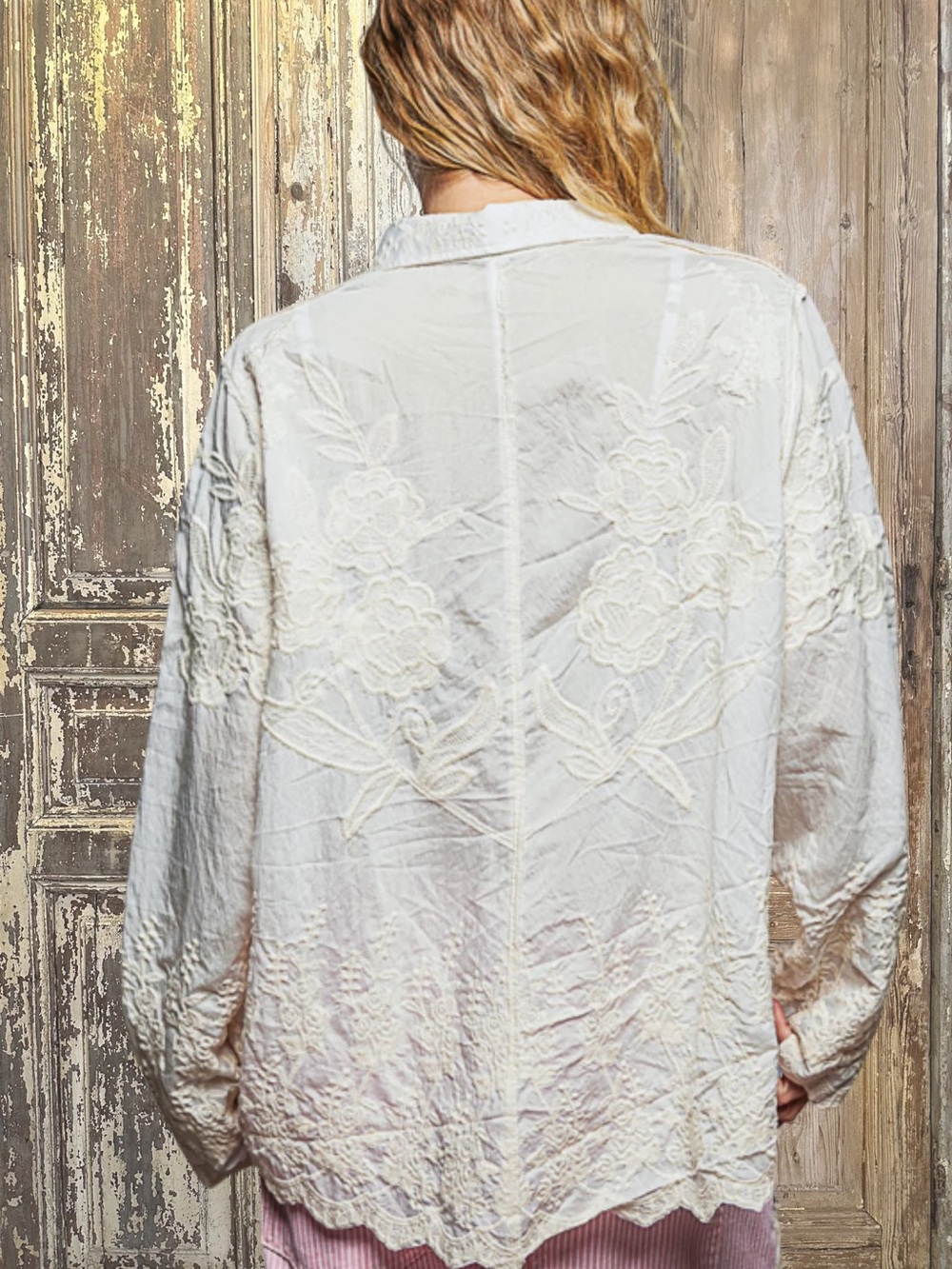 POL Long Sleeve Embroidered Scalloped Edge Shirt Top NIP - Picture 4 of 6